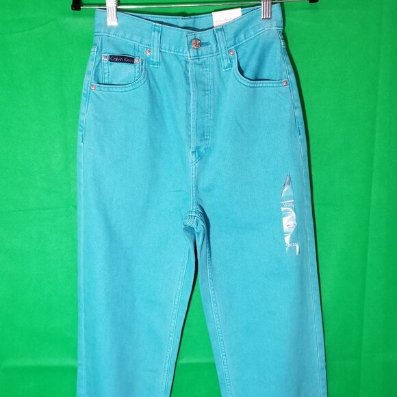 Calvin Klein High Waisted Relaxed Straight Leg Jeans Size 26 Teal NWT - Picture 1 of 11